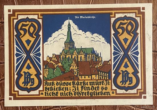 Нотгельд 50 пфеннигов 1921 год. Оснабрюк. Веймарская республика