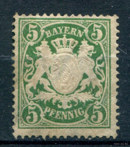Королевство Бавария - 1888-1900г. - герб, 5 Pf - 1 марка - MH, есть небольшой разрыв слева. Без МЦ!