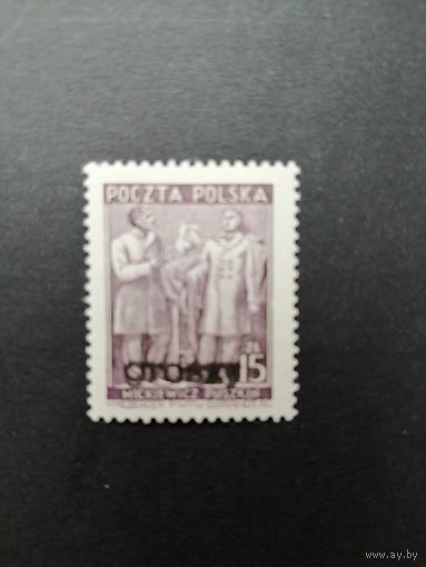 Польша 1950 Марка с надпечаткой "GROSZY" на марке 1949 года Mi.543 "Месяц польско-советской дружбы" (чистая с клеем след наклейки) Mi.646 каталог 11.00 евро