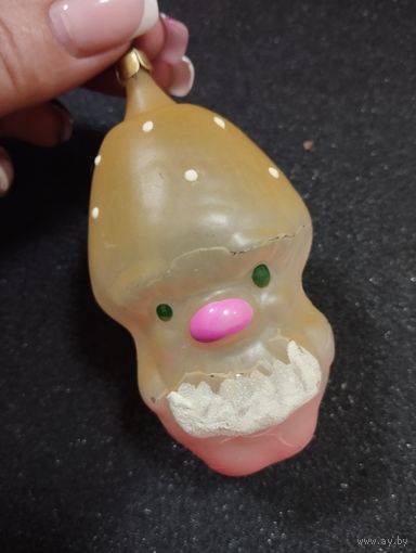 Игрушка ёлочная Старичок Грибочек, стекло. СССР