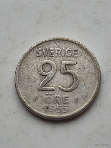 25 эре 1955 года Швеция. Серебро 400. Монета не чищена. 45333