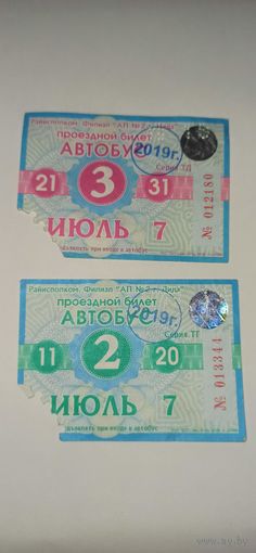 Проездной билет 2019г,цена за оба