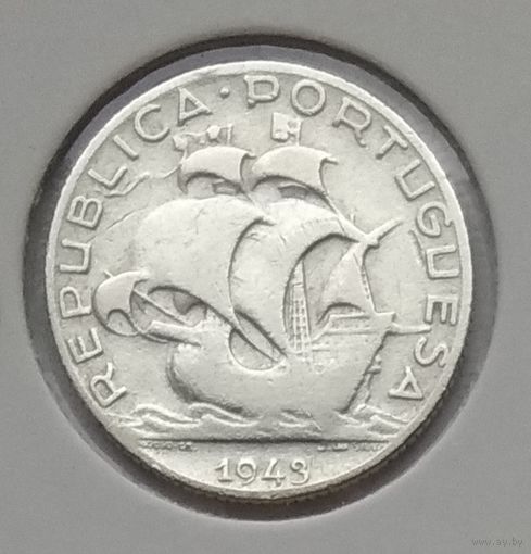 Португалия 2,5 эскудо 1943 г. Парусник. Корабль. В холдере
