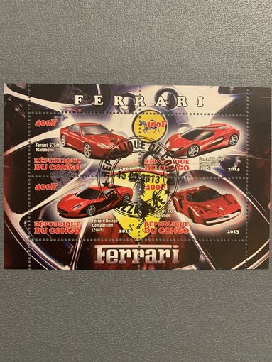Конго 2013. Автомобили Ferrari. Малый лист
