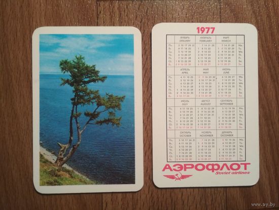 Карманный календарик.1977 год.Аэрофлот
