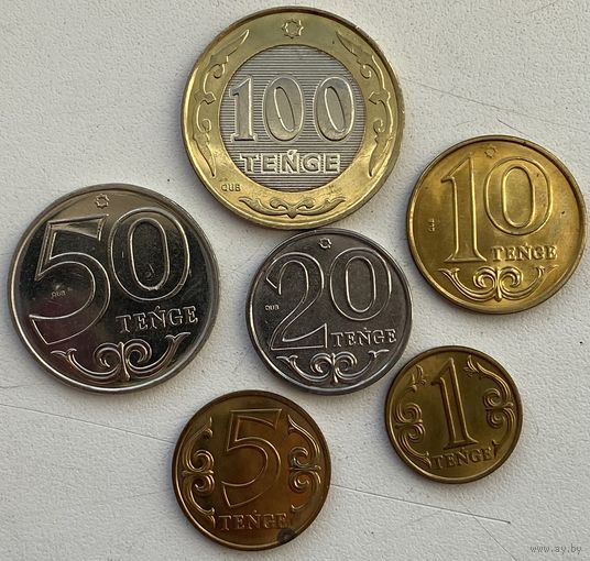 Казахстан 1, 5, 10, 20, 50, 100 тенге 2019 г. Латиница. Набор 6 монет
