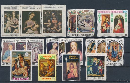 ОСТРОВ КУКА И другие\р57\ НАБОР МАРОК искусство. Христос. Рождество 20шт.