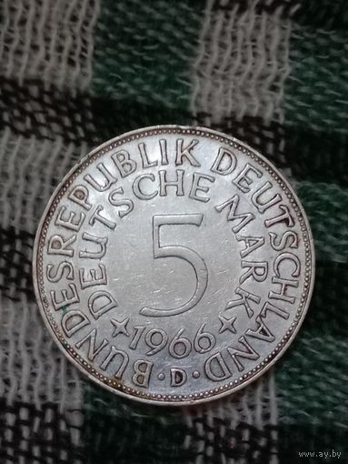 Германия 5 марок серебро 1966 D