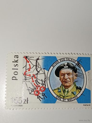 Польша 1989 Генерал Станислав Мачек и карта боевых действий у городов Кан и Фалез.