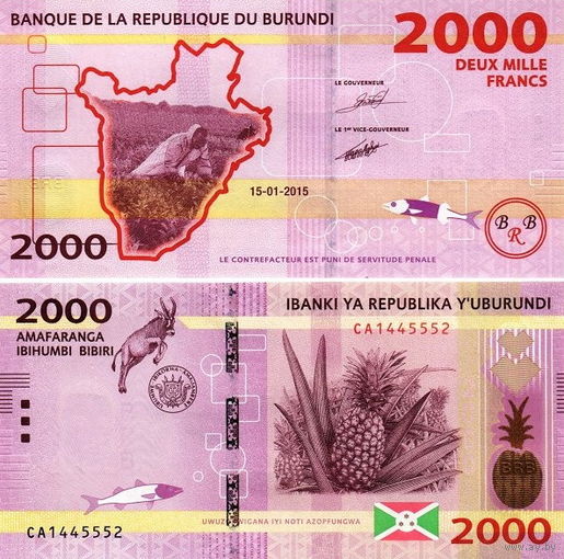 Бурунди 2000 франков 2018 год UNC