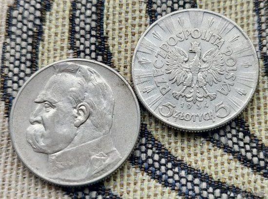 Польша 5 злотых 1934 года. Юзеф Пилсудский. Сторгуй за свою цену, предложи обмен!