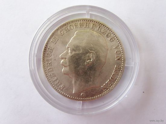 3 марки. Баден. 1912. Серебро. Оригинал