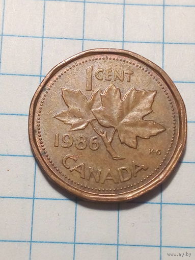1 цент  Канада 1986  год.