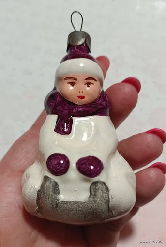 Елочные игрушки, стекло, станочник, мальчик на санках
