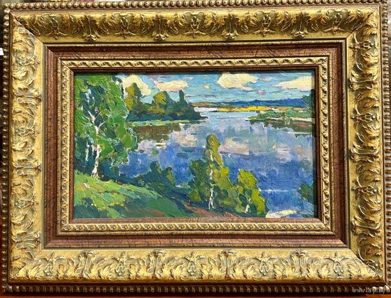 Шибнёв А.Д.Заслуженный художник."Озеро в Заславле",1965 год. К/М. 40х52,5 см.