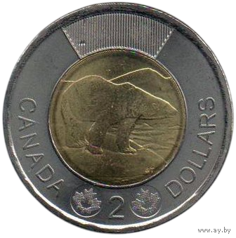 Конфедерация Канада. 2 доллара 2023. UNC. Король Карл (Чарльз) III. Фауна. Белый медведь.