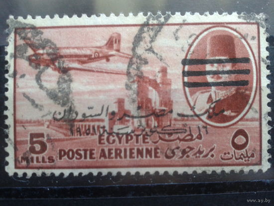 Египет, 1953, Самолеты над дамбой на Ниле, надпечатка, Mi-1.7 евро гаш