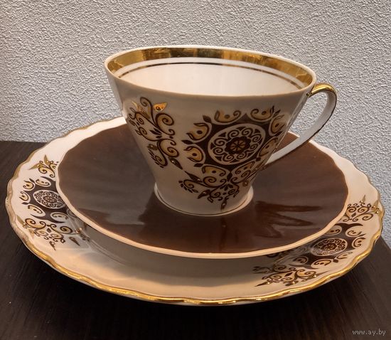 Винтажное кофейное трио Рижского фарфорового завода, 1970-1980 гг.