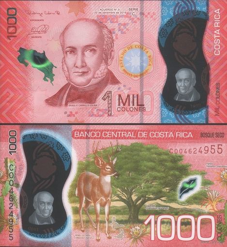 Коста Рика 1000 колон 2019 год  UNC  (полимер)