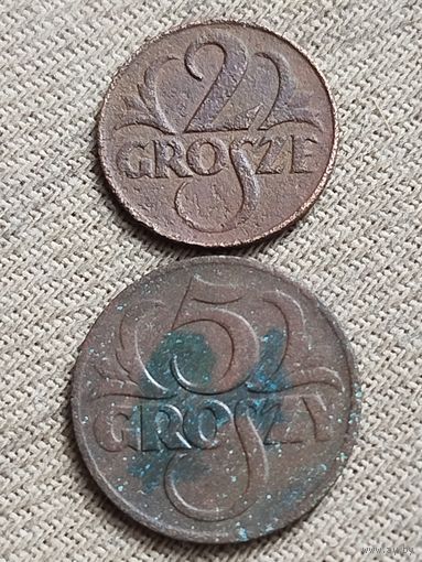 Распродажа - 2 гроша 1925г,5 грошей 1928г,Республика Польша
