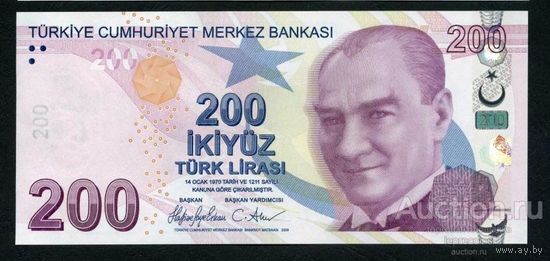 Турция 200 лир образца 2009 года (2023 год). Состояние UNC!