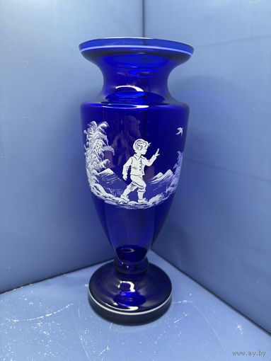 Ваза кобальтовое стекло Богемия
