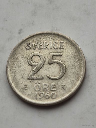 25 эре 1960 года Швеция. Серебро 400. Монета не чищена. 45334