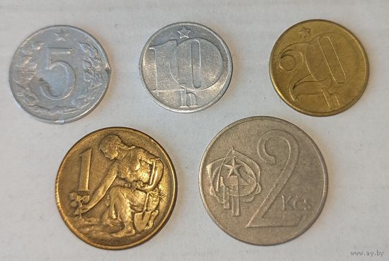 5, 10, 20 геллеров, 1 и 2 кроны Чехословакия (Я004)