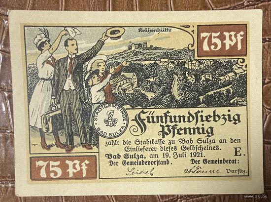 Нотгельд 75 пфеннигов 1921 год. Бад-Зульца. Веймарская республика