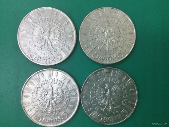Польша 5 злотых 1934 1935 1936 1938 погодовка Пилсудский