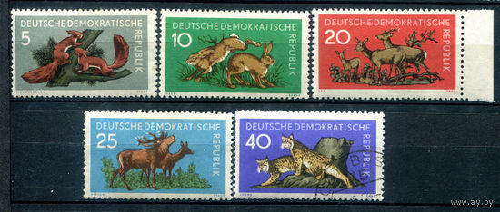 ГДР - 1959г. - Дикие животные - 5 марок - полная серия, MNH, номинал 40 гашёный с клеем [Mi 737-741]. #1-GG-24-A-2