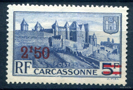 Франция - 1940/41г. - старый город, надпечатка 2,5 Fr на 5 Fr - 1 марка - чистая, без клея [Mi 492]. #2-Fr-59-A-2