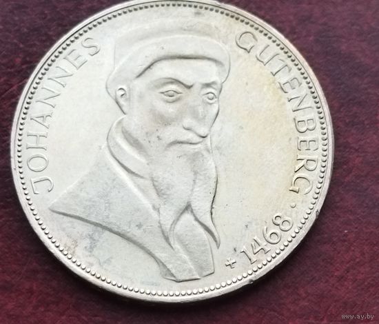 Серебро 0,625! Германия 5 марок, 1968 500 лет со дня смерти Иоганна Гутенберга