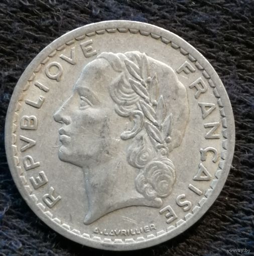 Франция 5 франков, 1949 г Отметка МД: "B" - Бомон-ле-Роже, KM# 888b