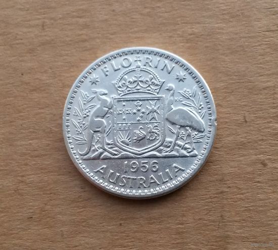 Австралия, флорин (2 шиллинга) 1956 г., серебро 0.500, Елизавета II (1952-2022)