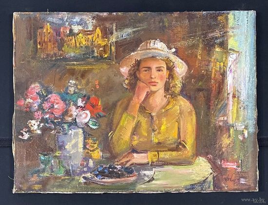 Юзвук В.С "Портрет в интерьере", 1971г. Холст, масло. Размер 57,5х77 см.