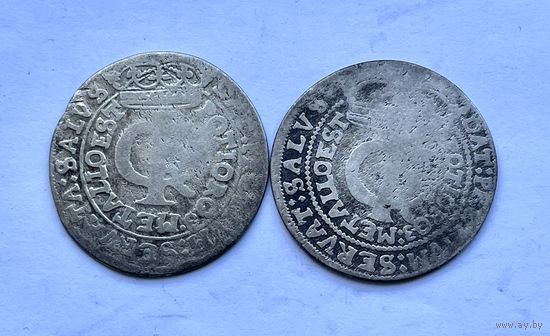 Монеты СЕРЕБРО Польша ТЫМФ 1664 и 1666 год ЯН КАЗИМИР ОТЛИЧНЫЕ