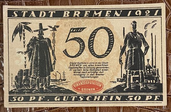 Нотгельд 50 пфеннигов 1921 год. Бремен ,. Веймарская республика