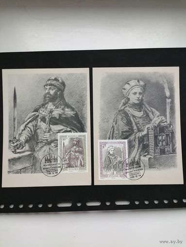 Польша 1986 Два карт максимума с полной серией марок "Хроники правителей Польши на картинах" (спецгашение) Mi.3066-3067