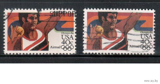 США-1983, (Мих.1622 А+F) , гаш.  , Спорт, ОИ-1984 , 2 типа зубцовки