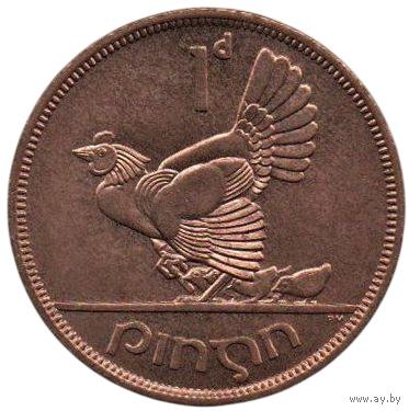 Республика Ирландия. 1 пенни 1966. Фауна. Курица с цыплятами. UNC