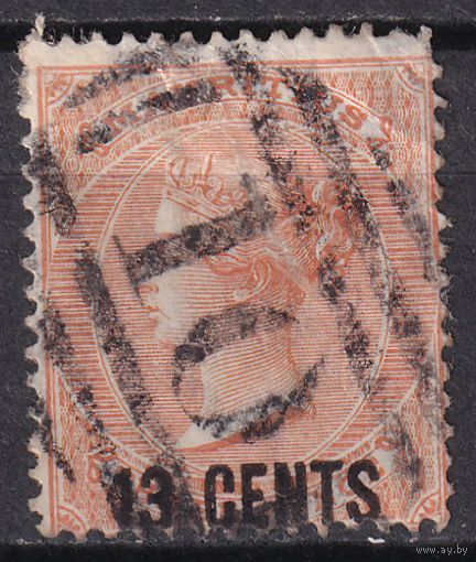 1.BrKM. Великобритания. Колонии. Маврикий. Виктория. Стандарт. Надпечатка нового номинала. 13C. 1878 г. Mi.#46.