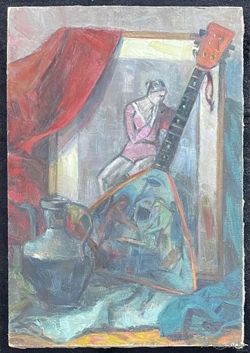 Красовский Е.Е "Натюрморт с балалайкой", 1975г. Холст, масло.65х45 см.