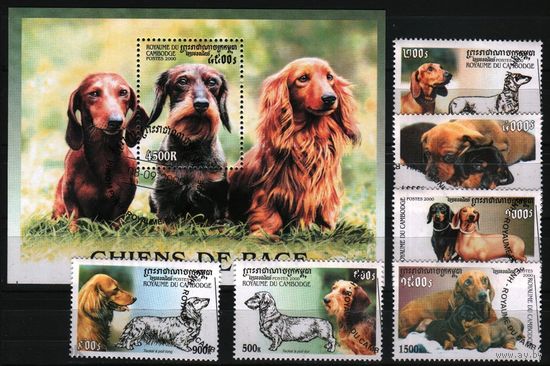 2000 Камбоджа фауна животные млекопитающие собаки Блок+6х-марок-гашеные