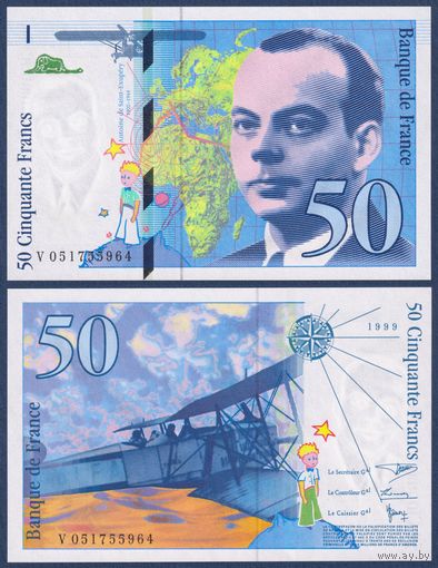 Франция, 50 франков 1999 г., P-157Ad (V, Антуан де Сент-Экзюпери, Маленький принц), UNC