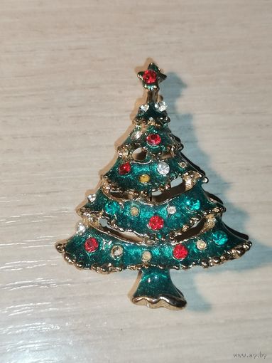 Брошь "Ёлочка", вставки, эмали, размер 4*3 см., застёжка рабочая.