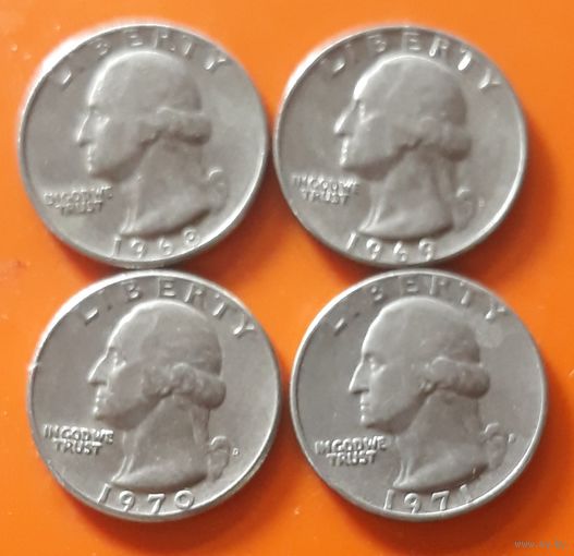 Квотер (25 центов) 1968Р.1969D.1970D.1971D США VF
