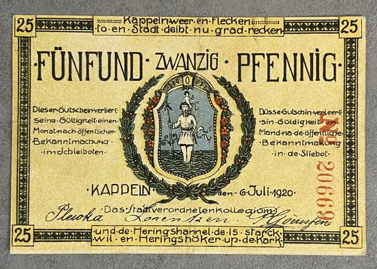 Нотгельд Каппельн 25 пфеннигов 1920 год. Веймарская республика