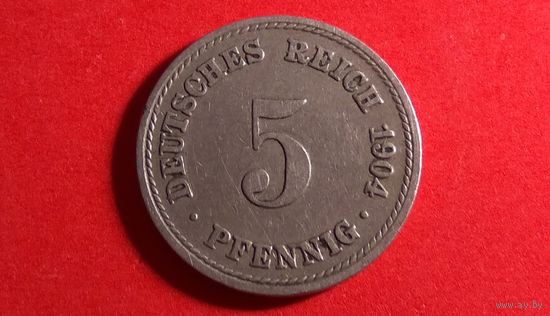 5 пфеннигов 1904 А. Германия. Тираж 6.791.000. Нечастая!