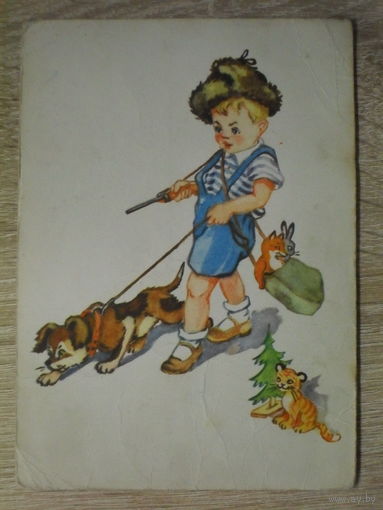 ПОДПИСАННАЯ ОТКРЫТКА СССР. УКРАИНА. "ОХОТНИК" худ. И. РОМАНЕНКО. 1958 год.